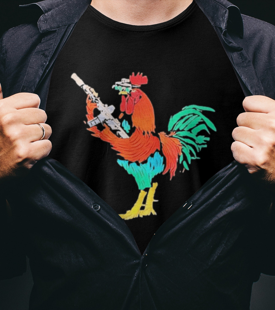 Tactical Rooster Holding Weapon T-Shirt