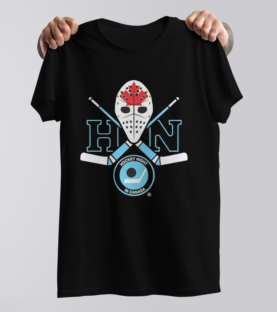 HN Hockey Night Canada Mask Crossed Sticks Maple Leaf Puck T-Shirt