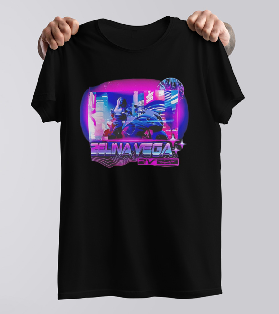 WWE Zelina Vega 2V Motorcycle Neon City T-Shirt