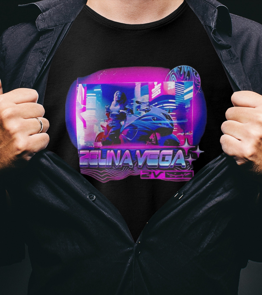WWE Zelina Vega 2V Motorcycle Neon City T-Shirt