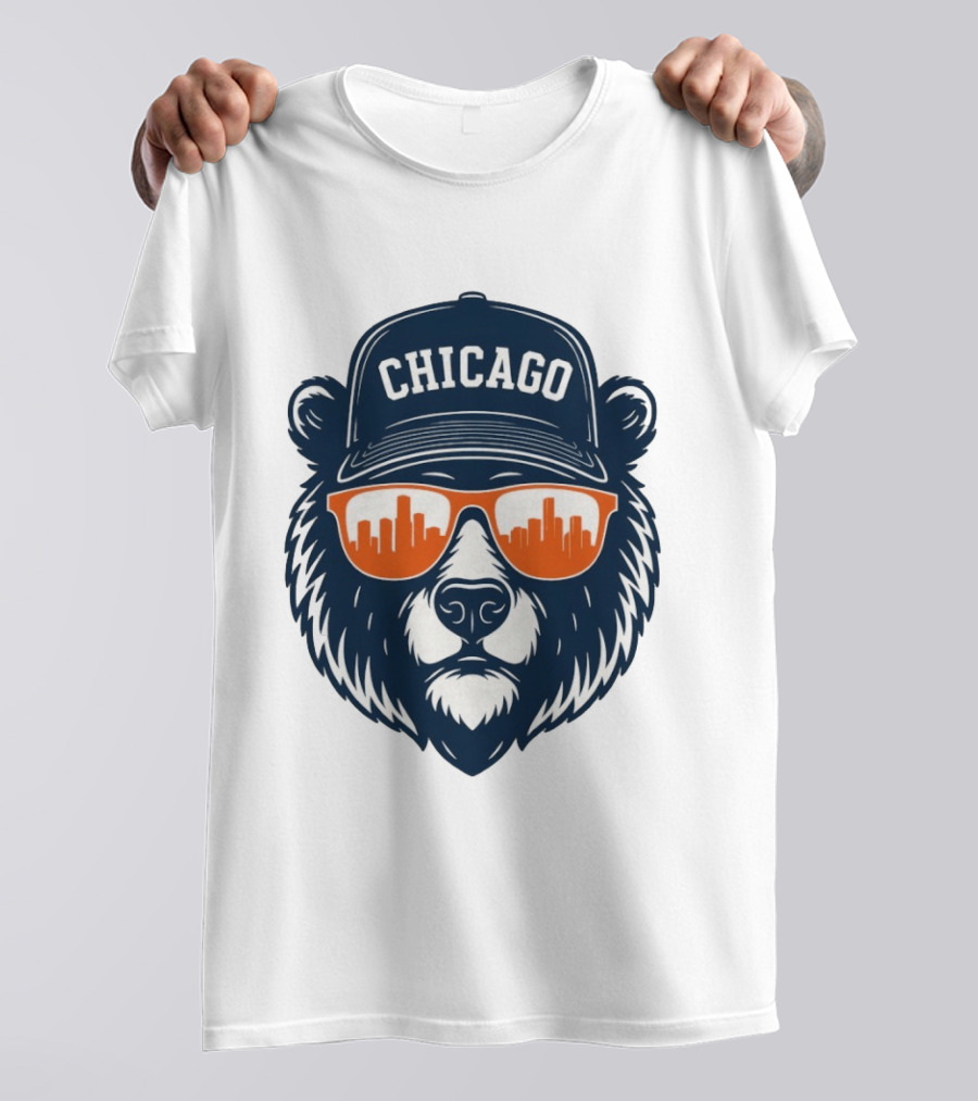 Chicago Bears Skyline 2026 Football City Bear With Hat And Sunglasses T-Shirt