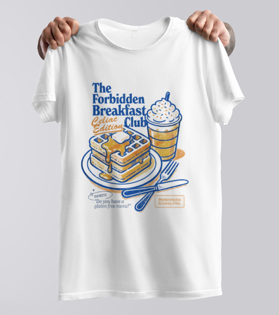 The Forbidden Breakfast Club Celiat Edition Gluten Free Menu Retro Pancakes And Drink T-Shirt