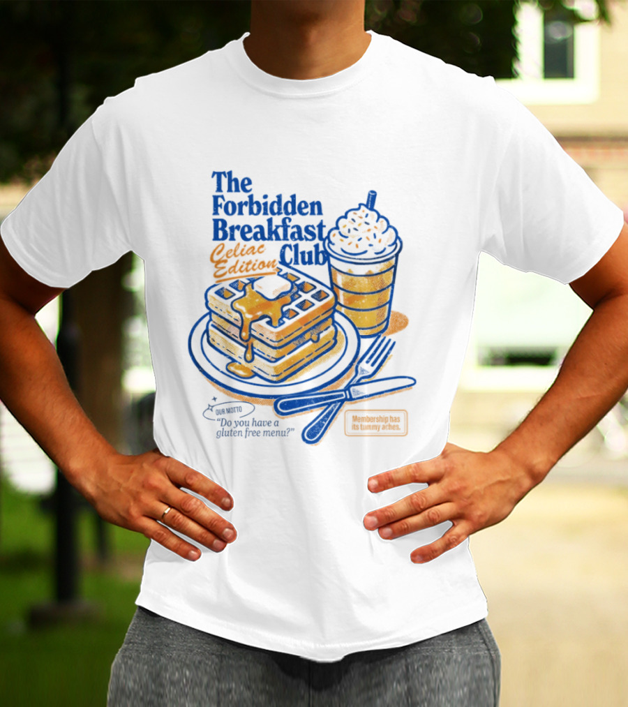 The Forbidden Breakfast Club Celiat Edition Gluten Free Menu Retro Pancakes And Drink T-Shirt