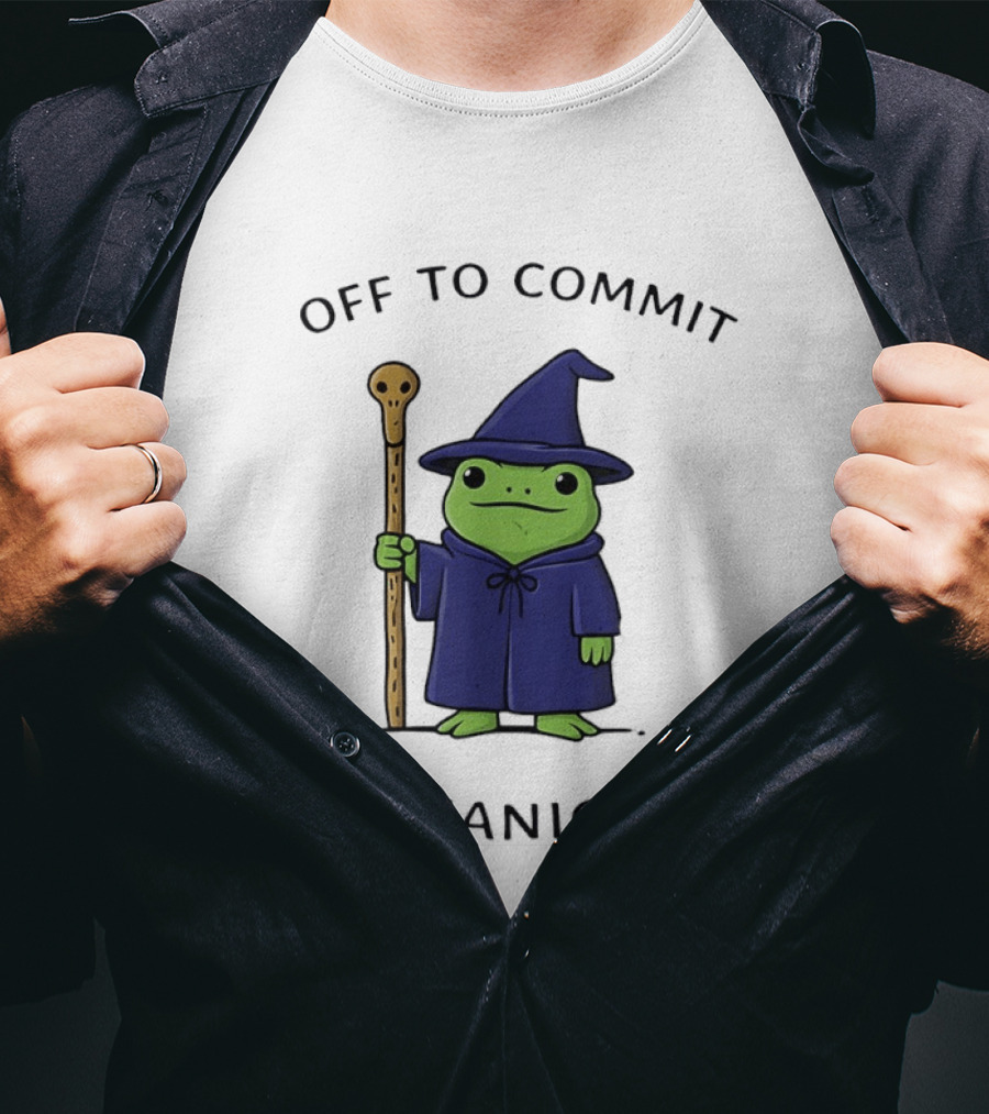 Off To Commit Shenanigans Frog Wizard With Staff T-Shirt