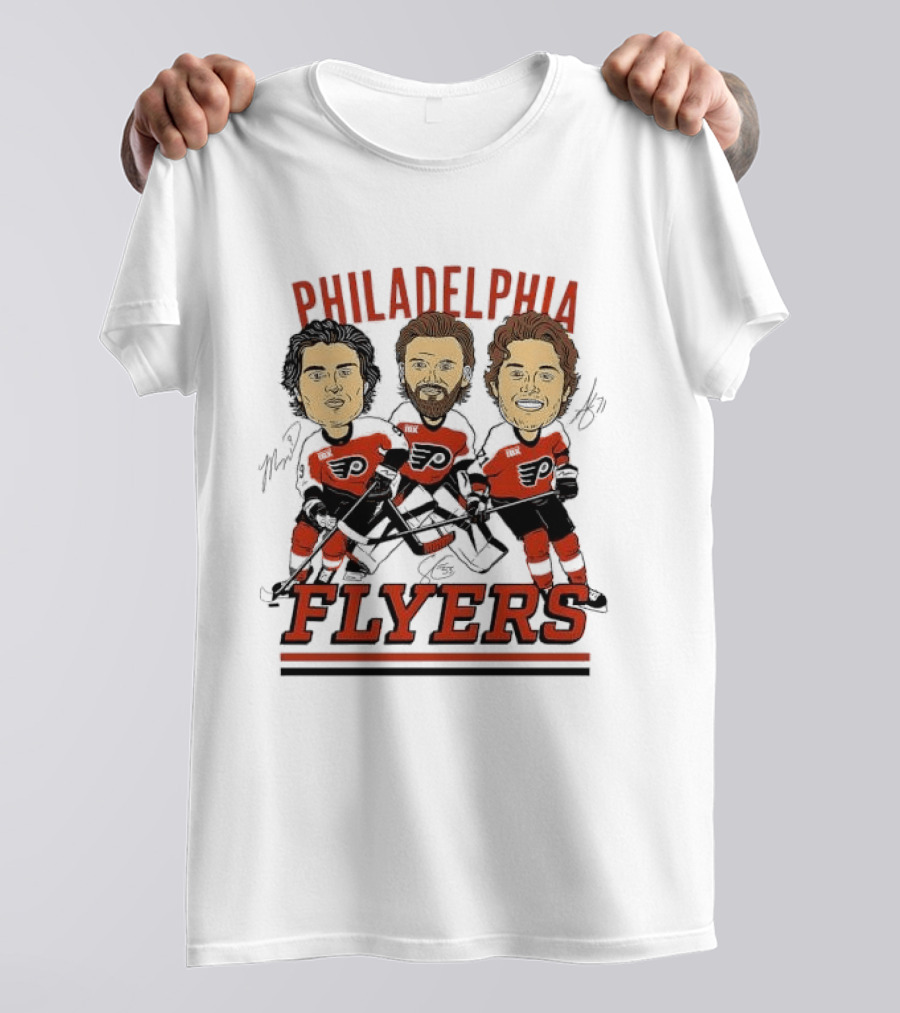 Philadelphia Flyers Three Stars Cartoon Caricature Hockey Legends T-Shirt