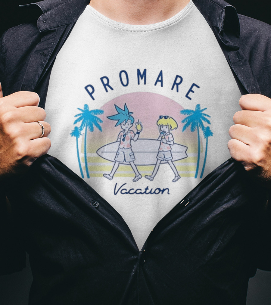 Promare Vacation Beach Surfboard Sunset And Palm Trees T-Shirt