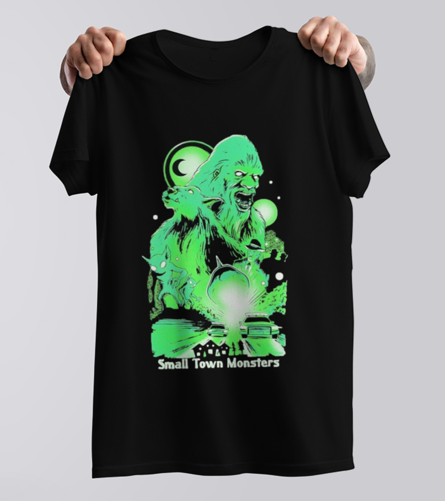 Small Town Monsters 2026 Alien And UFO With Bigfoot Creature T-Shirt