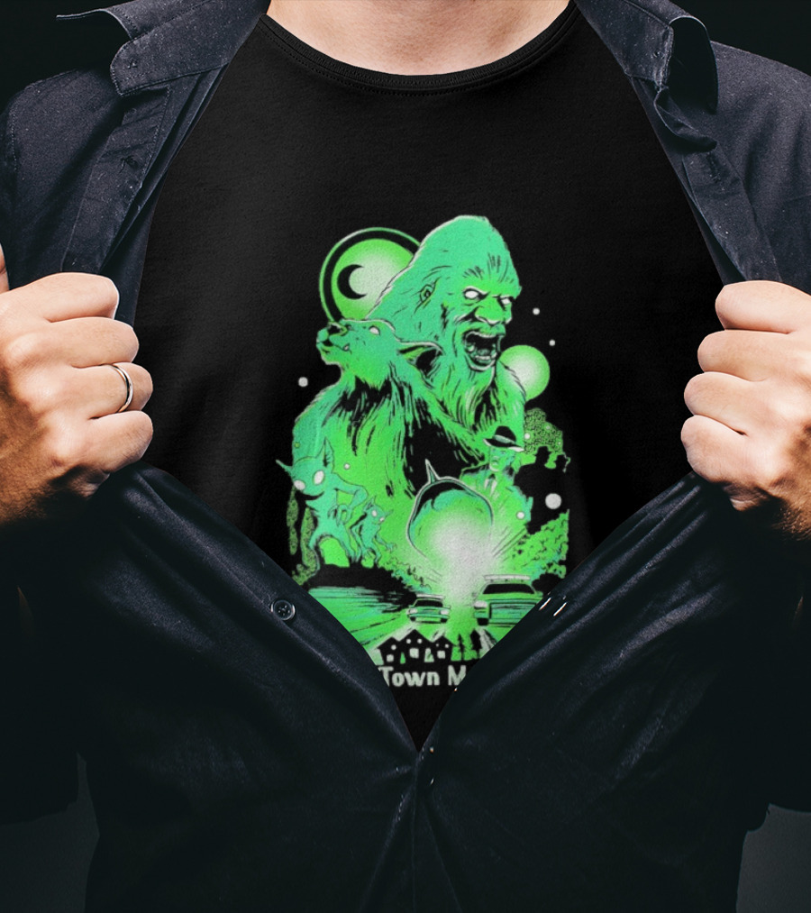 Small Town Monsters 2026 Alien And UFO With Bigfoot Creature T-Shirt