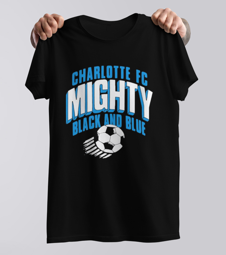 Charlotte FC Mighty Black And Blue Soccer Ball Momentum T-Shirt