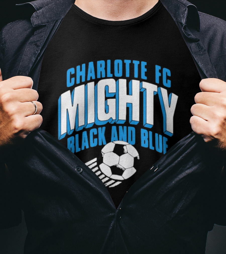 Charlotte FC Mighty Black And Blue Soccer Ball Momentum T-Shirt