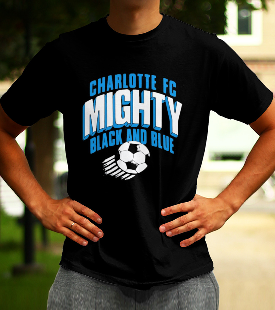 Charlotte FC Mighty Black And Blue Soccer Ball Momentum T-Shirt