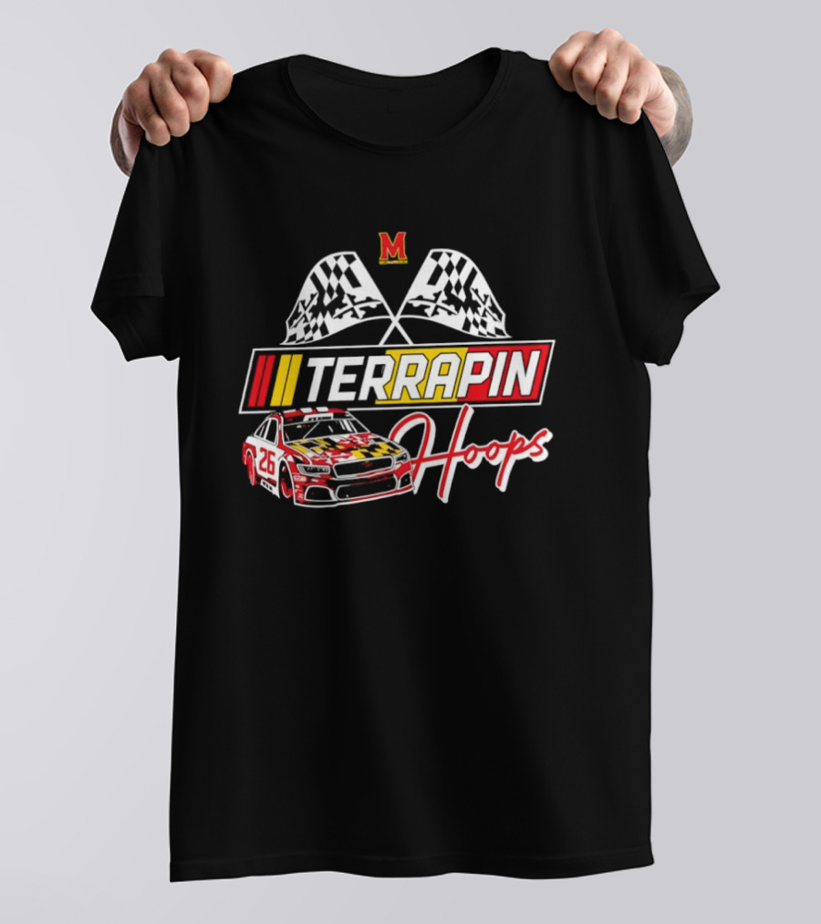 Terrapin Hoops Maryland Racing Car Checkered Flags T-Shirt