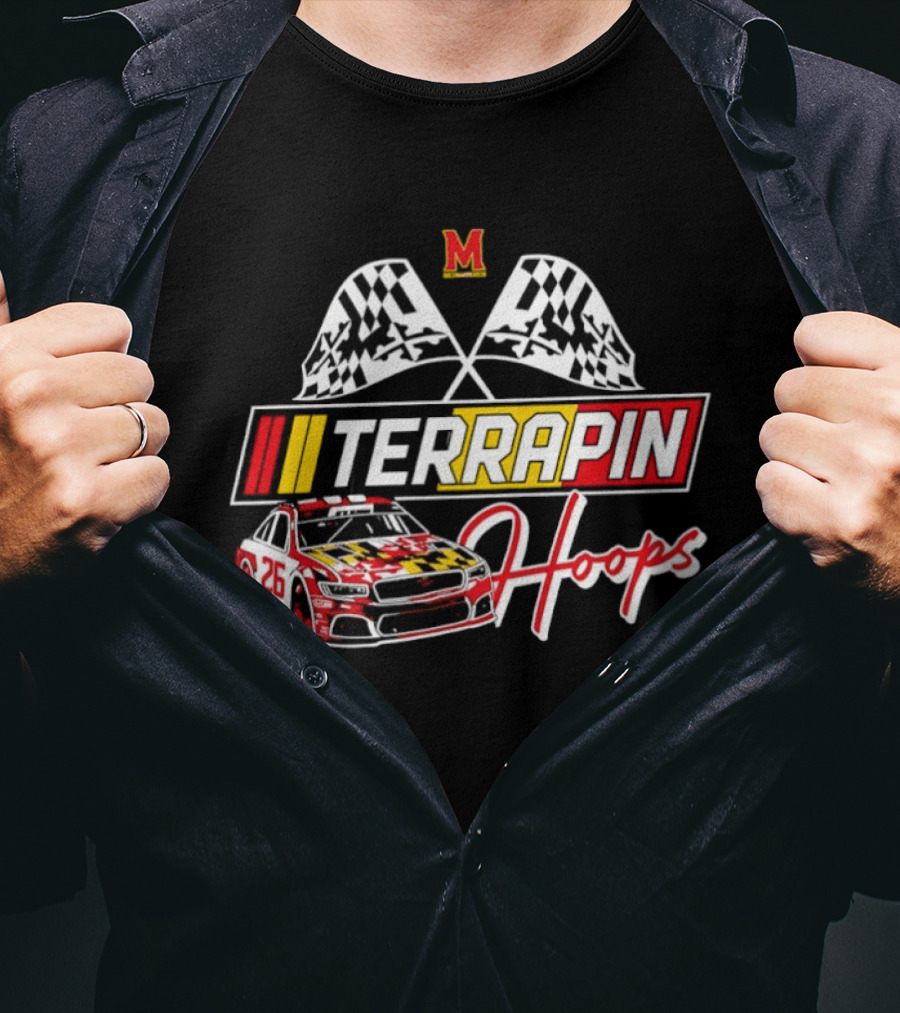 Terrapin Hoops Maryland Racing Car Checkered Flags T-Shirt