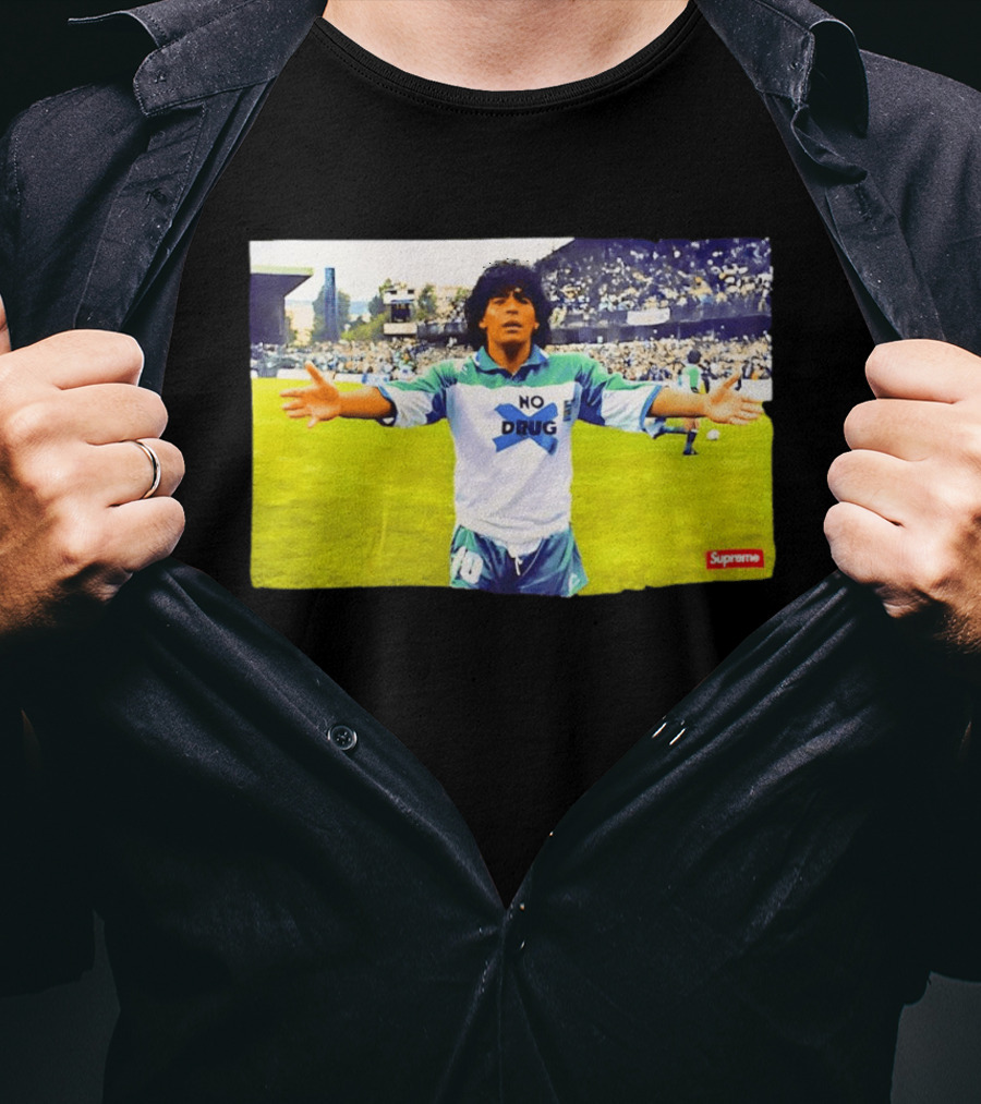 Supreme Diego Maradona No Drug Soccer Legend Iconic Image T-Shirt
