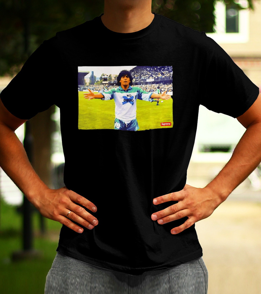 Supreme Diego Maradona No Drug Soccer Legend Iconic Image T-Shirt