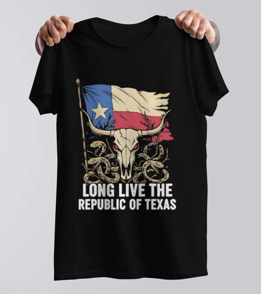 Texas Flag Skull With Snake Long Live The Republic Of Texas T-Shirt