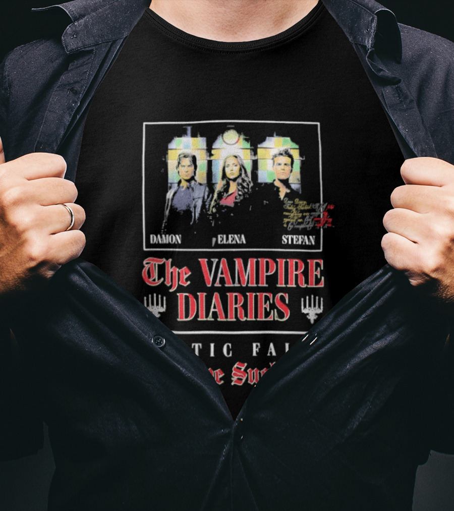 Damon Elena Stefan The Vampire Diaries Mystic Falls Love Sucks T-Shirt