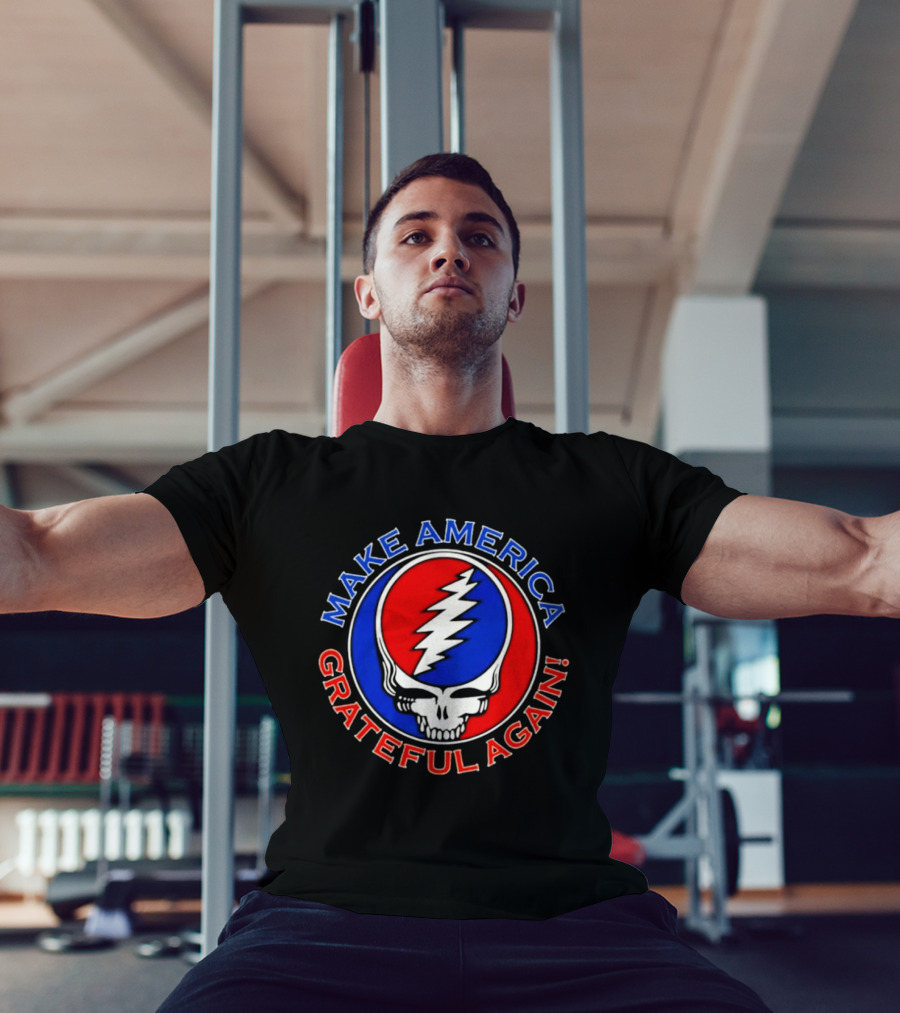 Make America Grateful Again Skull With Red Blue Lightning Bolt T-Shirt