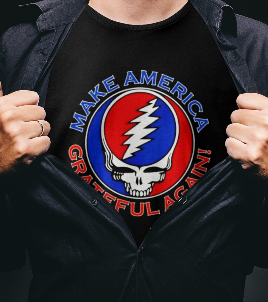 Make America Grateful Again Skull With Red Blue Lightning Bolt T-Shirt