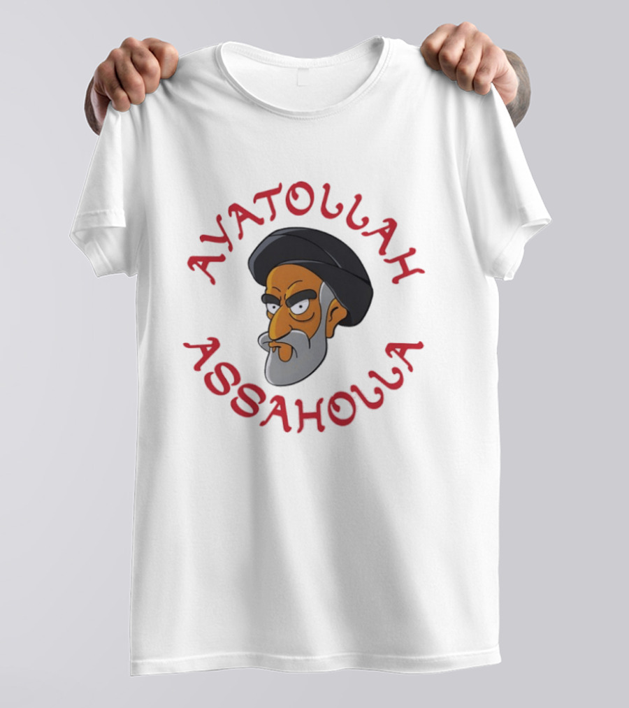 Ayatollah Asaholla Cartoon Face With Text In Red T-Shirt