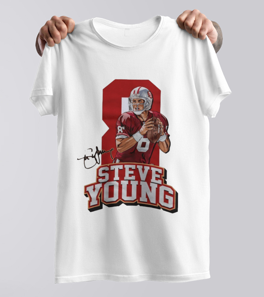 Steve Young 8 San Francisco 49ers Football Autograph T-Shirt