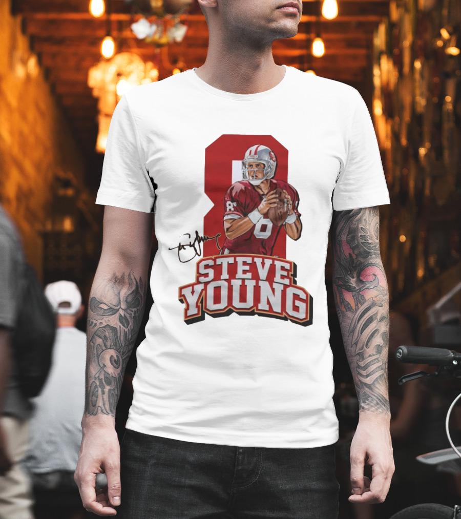 Steve Young 8 San Francisco 49ers Football Autograph T-Shirt