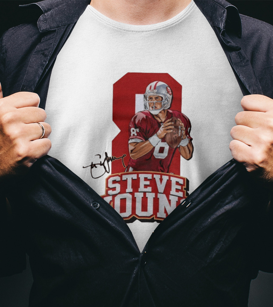 Steve Young 8 San Francisco 49ers Football Autograph T-Shirt