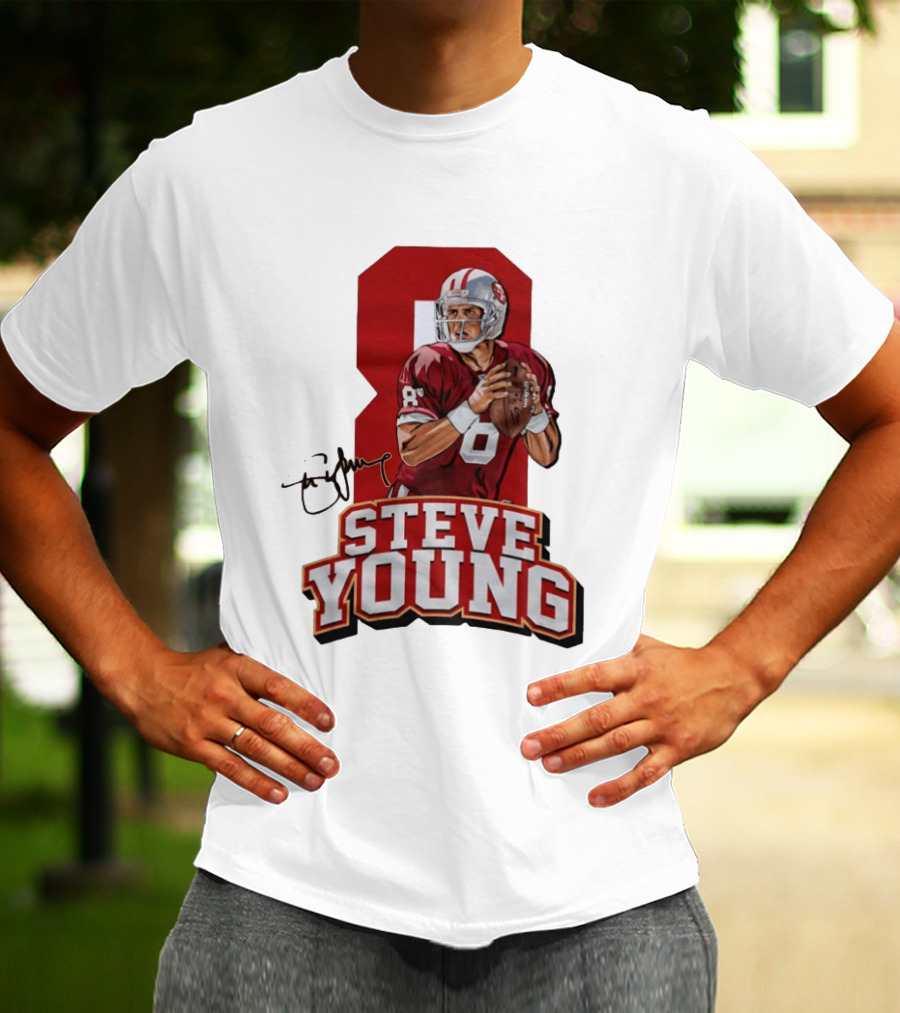 Steve Young 8 San Francisco 49ers Football Autograph T-Shirt