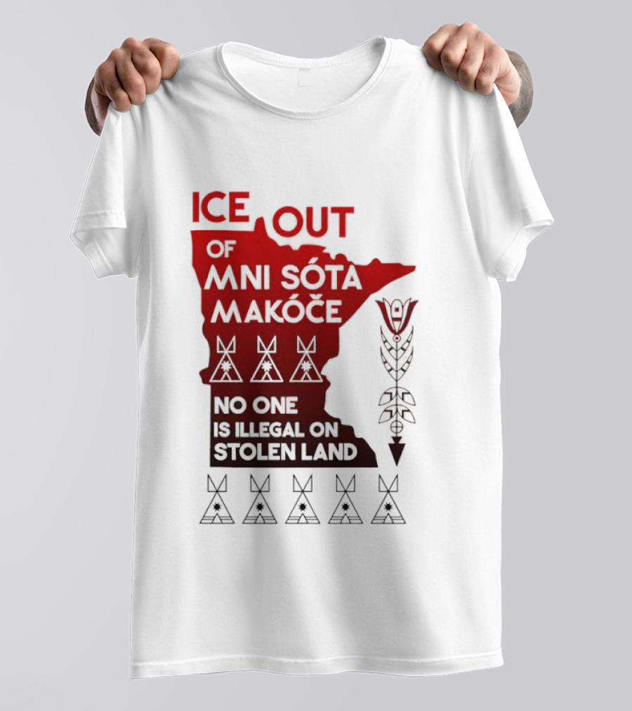 Ice Out Of Mni Sota Makoce No One Is Illegal On Stolen Land Text And Symbols T-Shirt