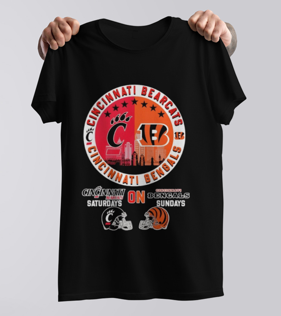Cincinnati Bearcats Saturdays Cincinnati Bengals Sundays Helmet Mashup T-Shirt