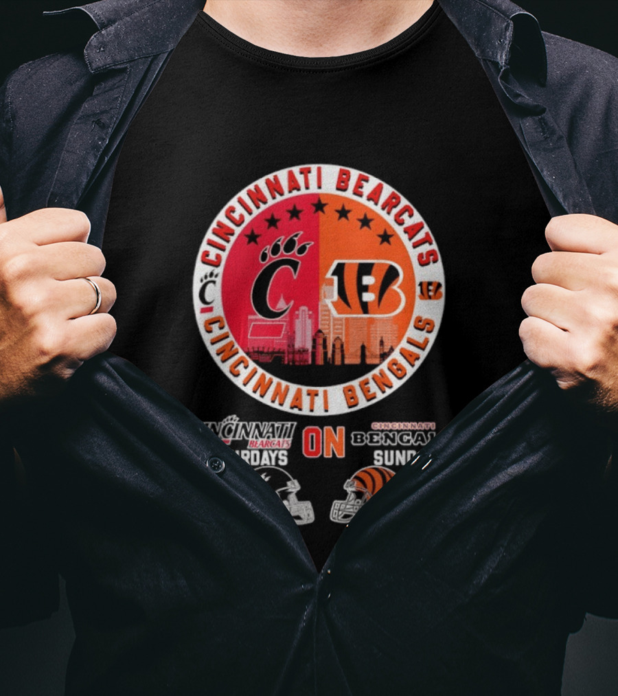 Cincinnati Bearcats Saturdays Cincinnati Bengals Sundays Helmet Mashup T-Shirt