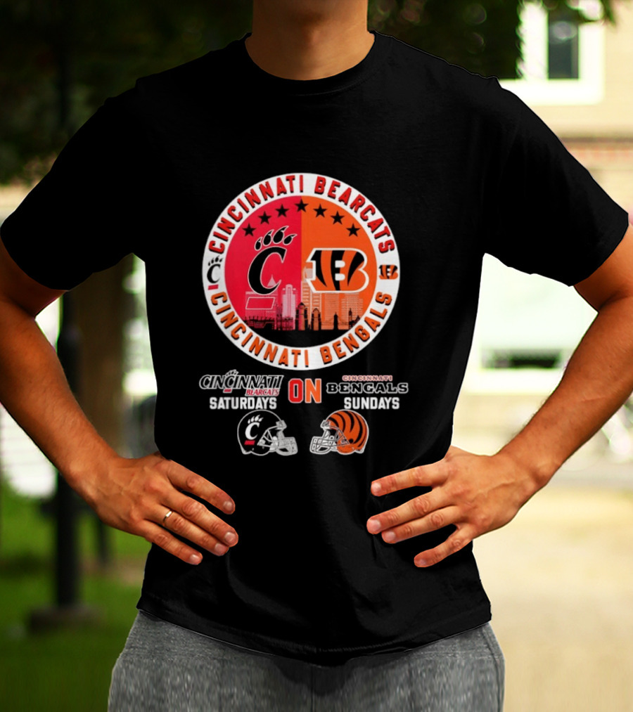 Cincinnati Bearcats Saturdays Cincinnati Bengals Sundays Helmet Mashup T-Shirt