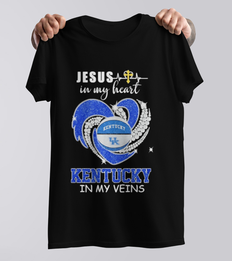 Jesus In My Heart Kentucky In My Veins Wildcats UK Basketball Passion T-Shirt