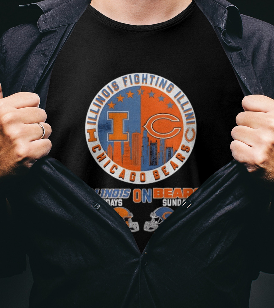 Illinois Fighting Illini And Chicago Bears Saturdays And Sundays Helmet Mashup T-Shirt