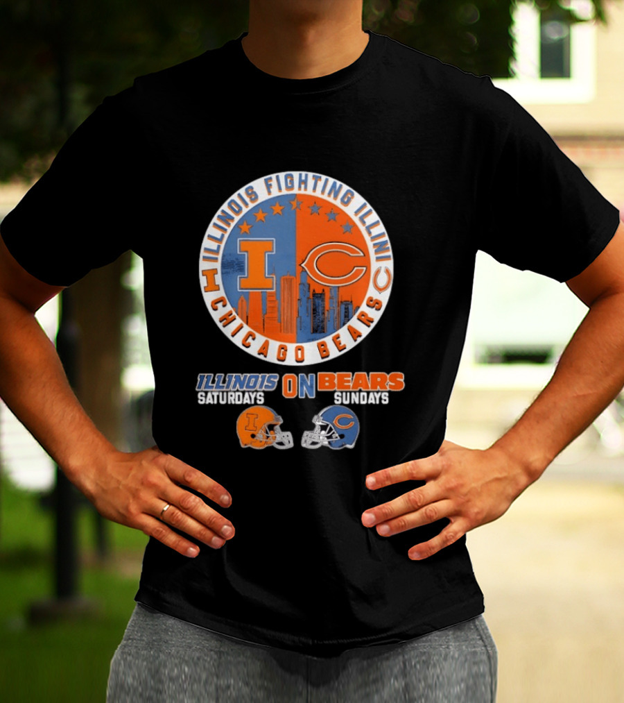 Illinois Fighting Illini And Chicago Bears Saturdays And Sundays Helmet Mashup T-Shirt