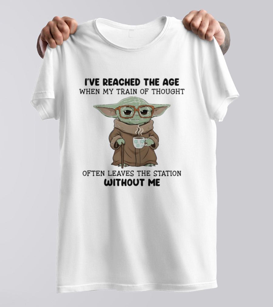 Baby Yoda Train Of Thought Humor With Coffee And Glasses T-Shirt