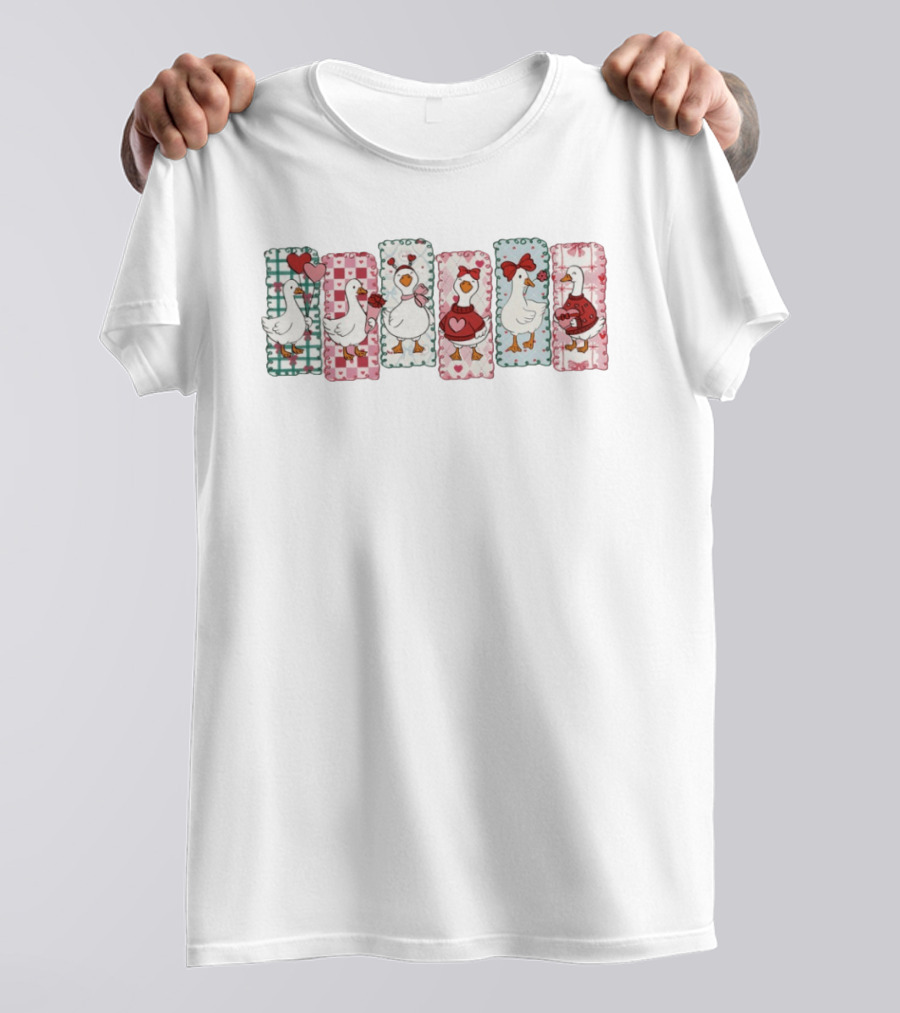 Goose Valentine Coquette Pattern Valentines Day Hearts And Bows T-Shirt
