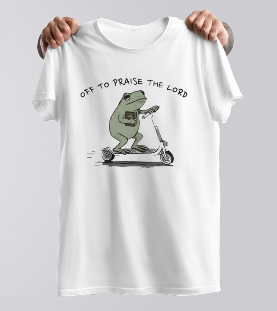 Funny Christian Frog Off To Praise The Lord On Scooter T-Shirt