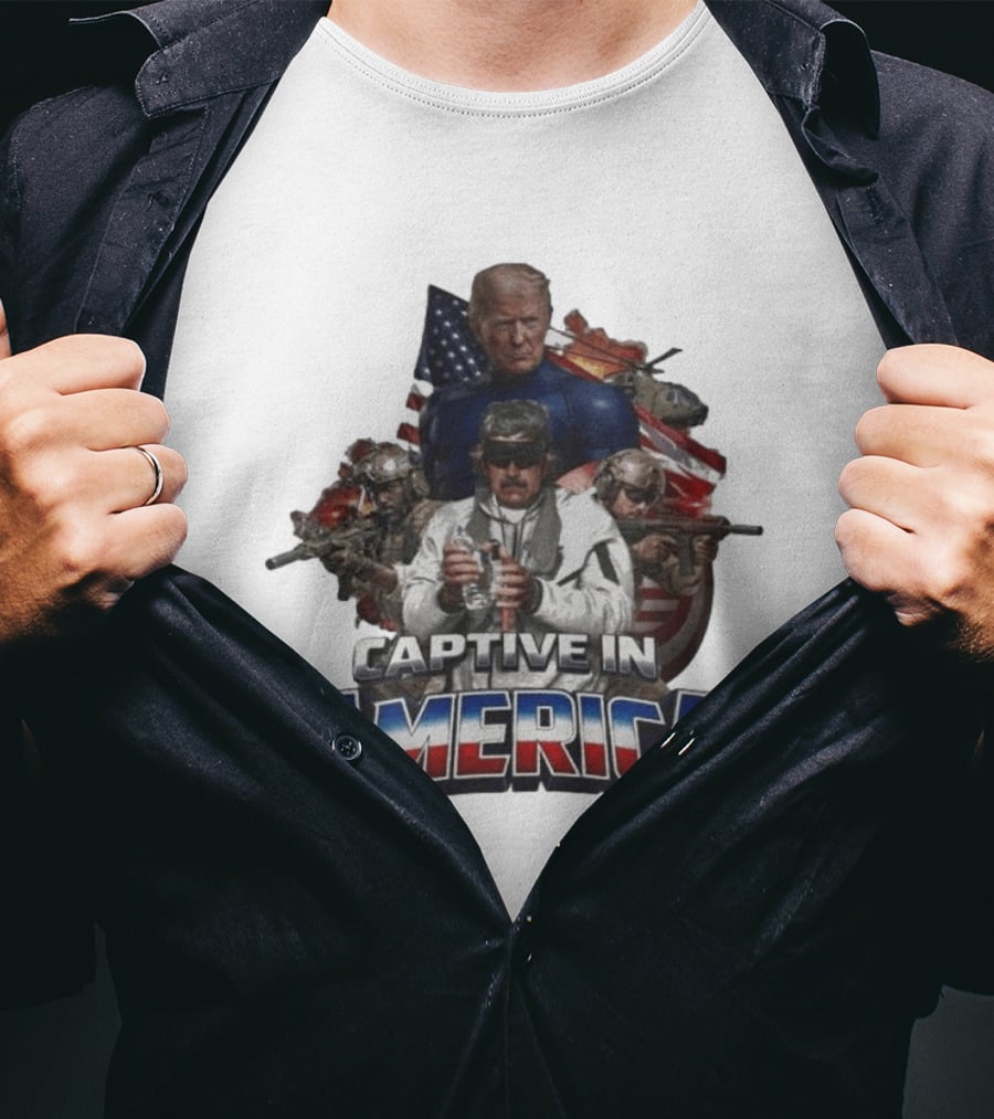 Trump Maduro Captive In America Soldiers Helicopters United States Flag T-Shirt