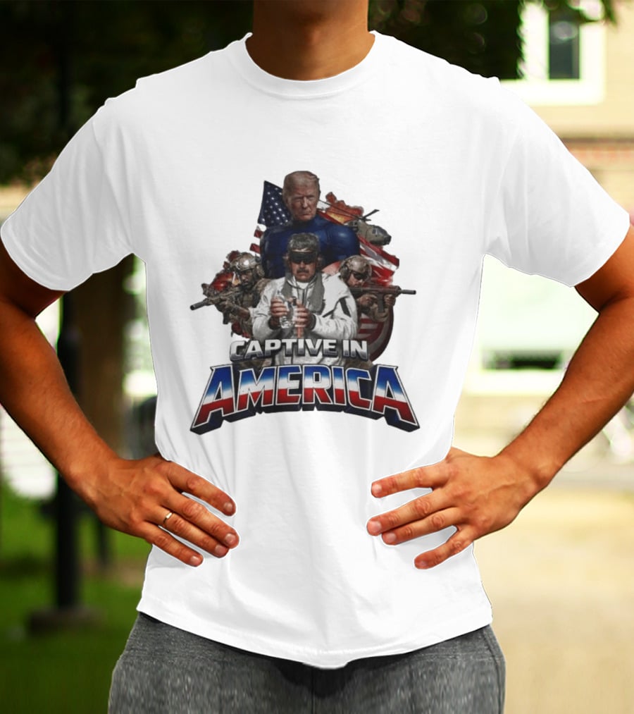 Trump Maduro Captive In America Soldiers Helicopters United States Flag T-Shirt