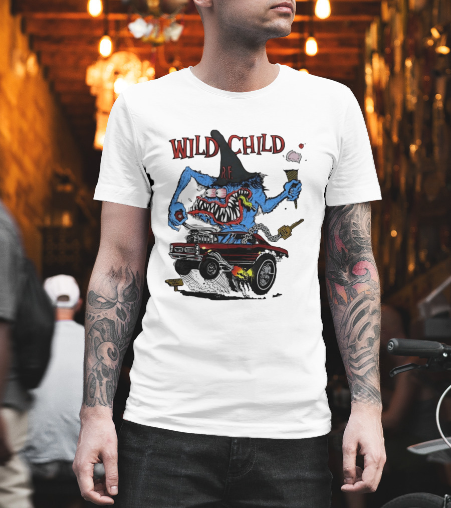 Wild Child Rat Fink R.F. Hot Rod Monster With Ice Cream And Gear Shift T-Shirt