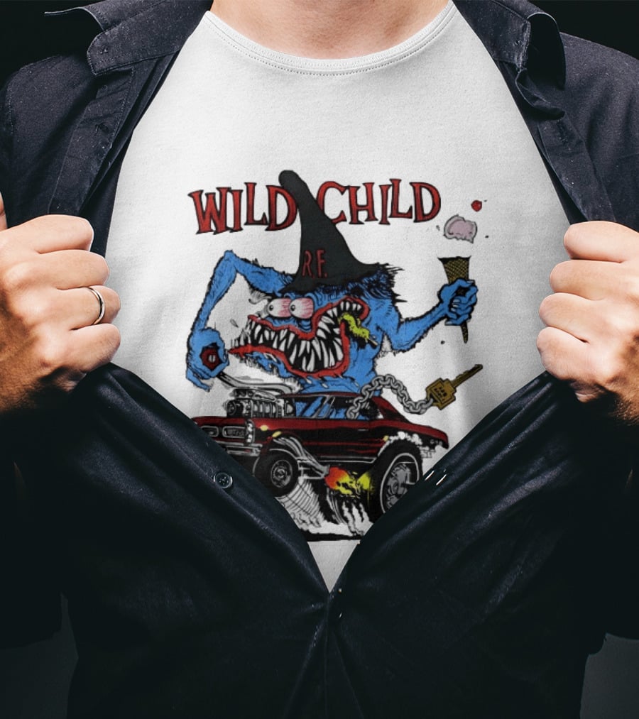 Wild Child Rat Fink R.F. Hot Rod Monster With Ice Cream And Gear Shift T-Shirt