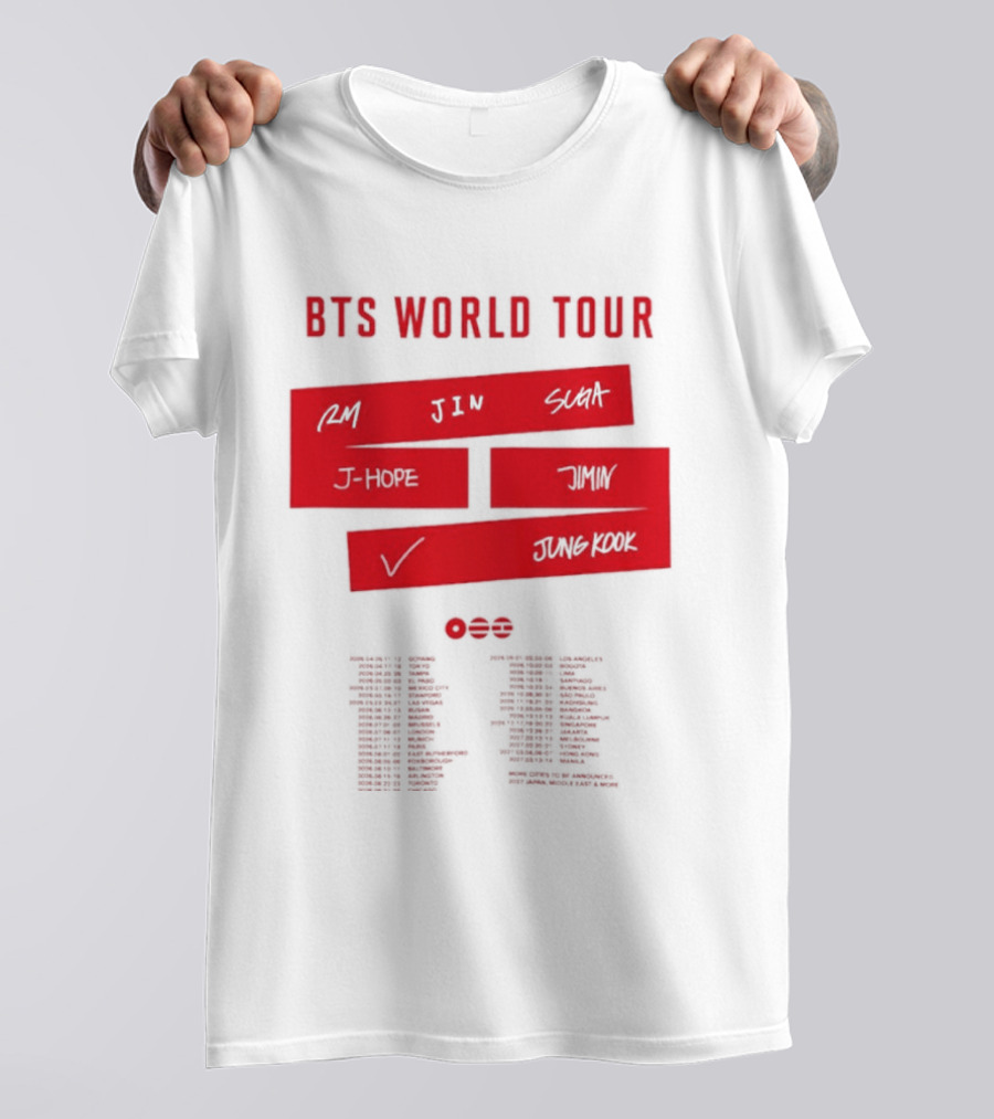 BTS World Tour 2026 RM Jin Suga J Hope Jimin V Jungkook Concert Tour Dates T-Shirt