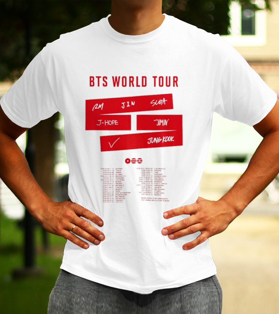 BTS World Tour 2026 RM Jin Suga J Hope Jimin V Jungkook Concert Tour Dates T-Shirt