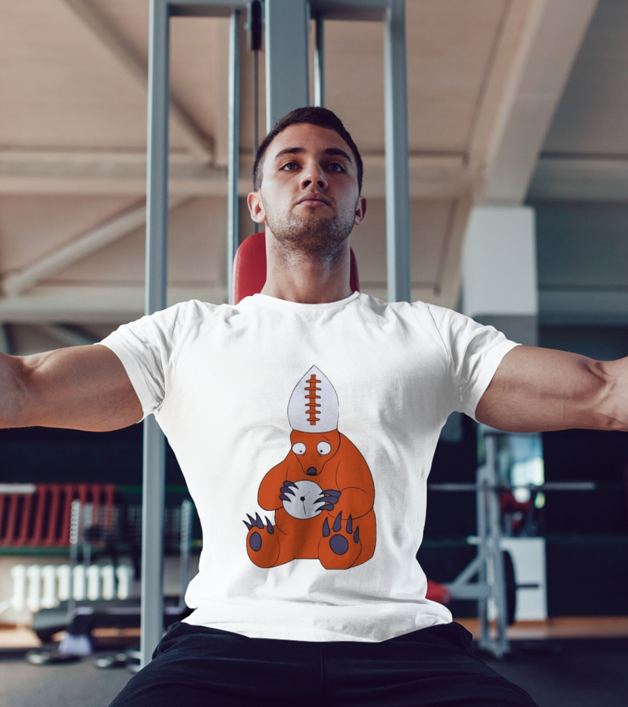 Chicago Bears Mascot Cartoon With Football Pope Hat T-Shirt