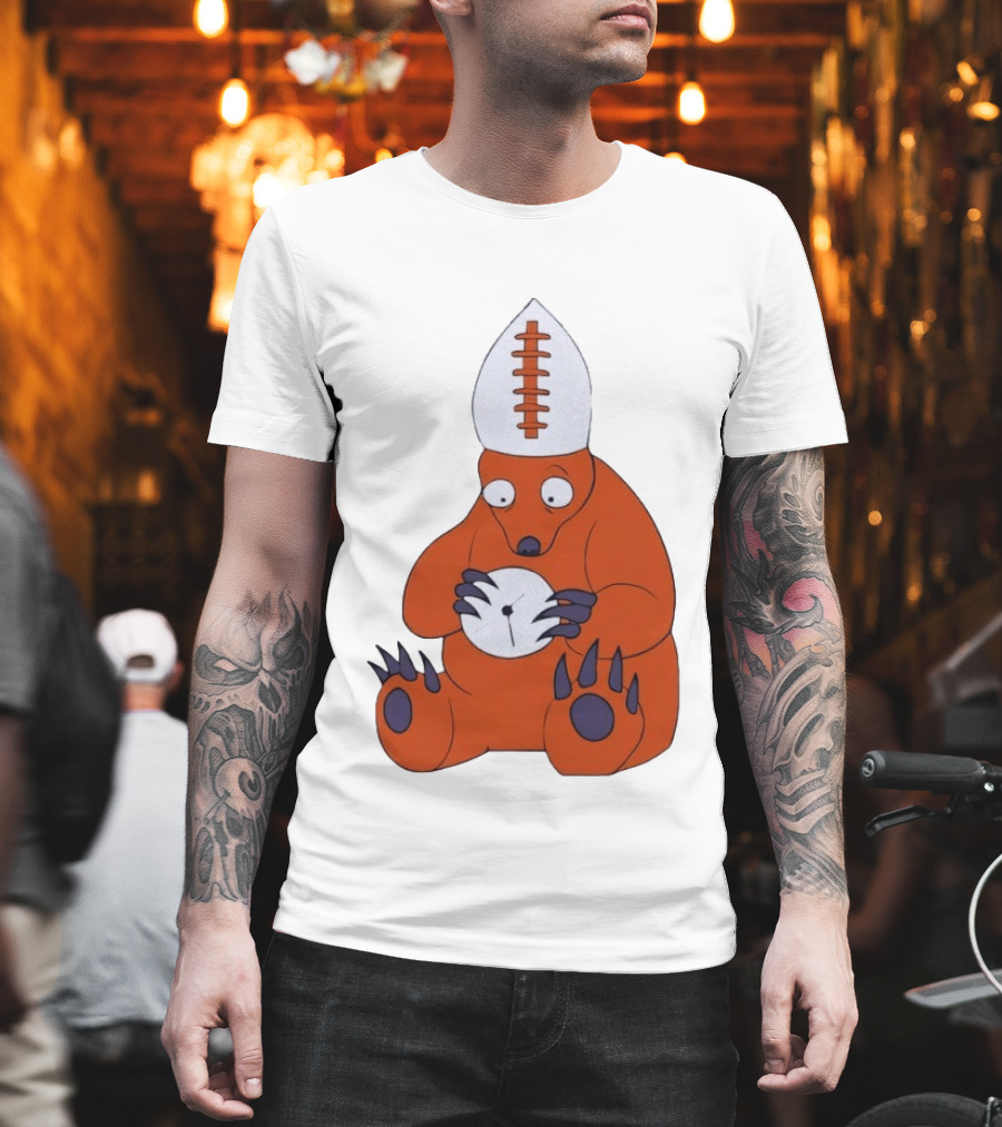 Chicago Bears Mascot Cartoon With Football Pope Hat T-Shirt