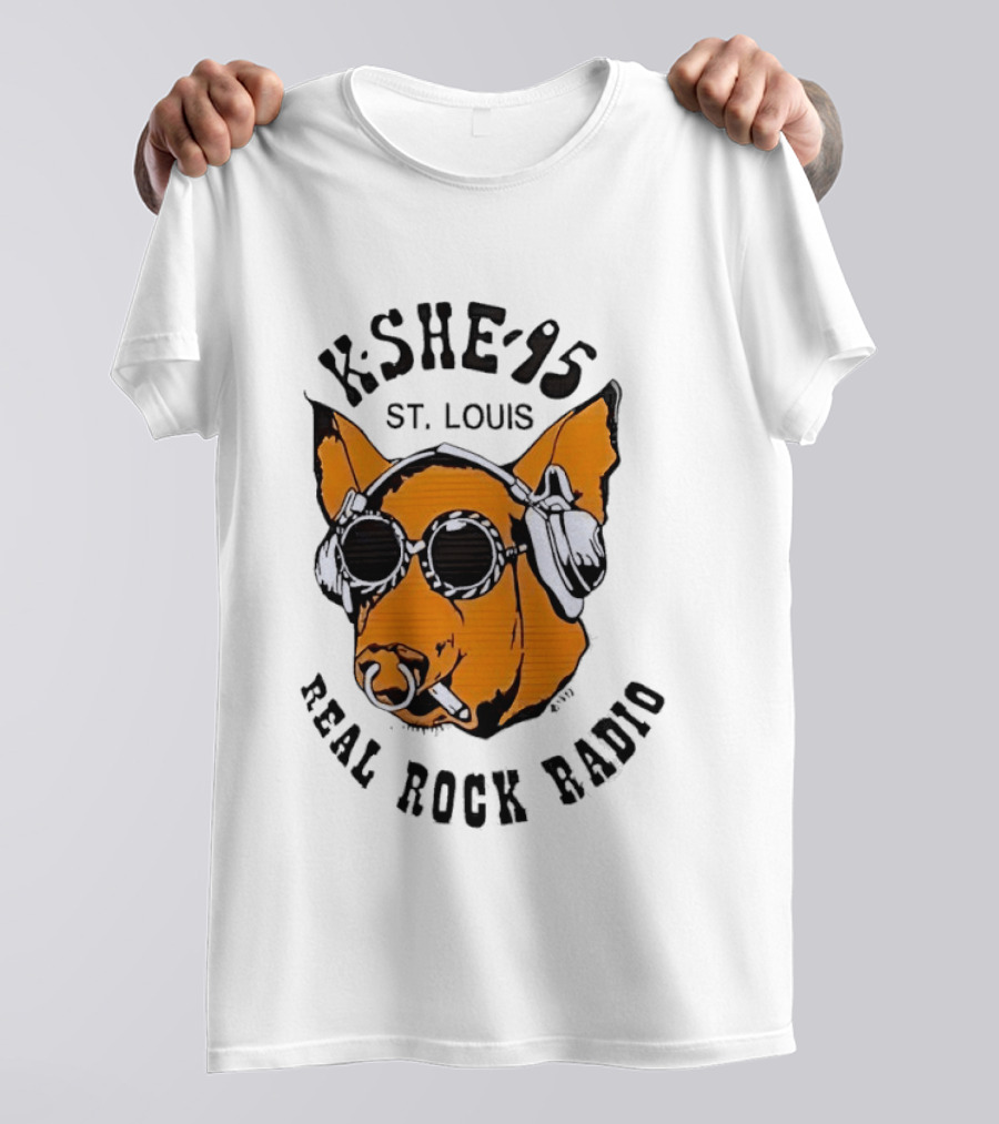 KSHE 95 St. Louis Real Rock Radio Pig With Headphones And Sunglasses T-Shirt