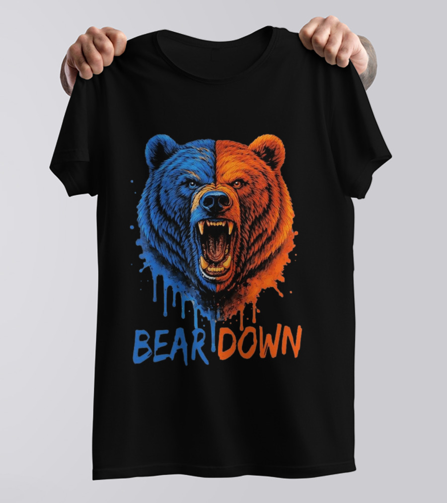 Bear Down Good Better Best Fierce Blue And Orange Bear Face T-Shirt