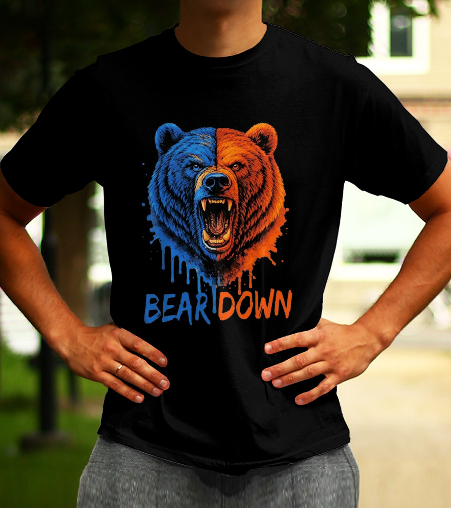 Bear Down Good Better Best Fierce Blue And Orange Bear Face T-Shirt