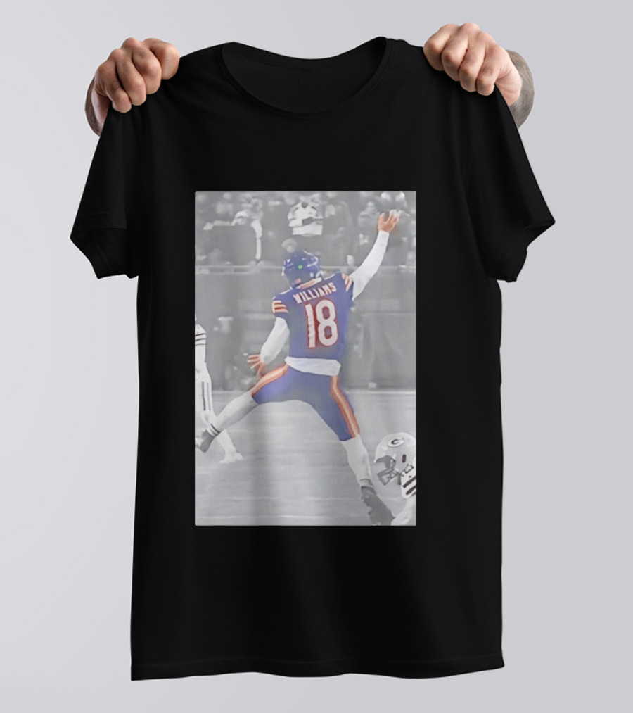 Caleb Williams Iconic Jumpman Football Moment Number 18 Blue And Orange T-Shirt